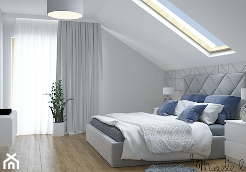 Dom jednorodzinny pod miastem - Duża biała sypialnia na poddaszu, styl nowoczesny - zdjęcie od byMadeline Projektowanie Wnętrz