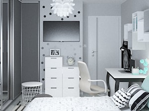 Pokój miętowy dla dziewczynki - Mały szary pokój dziecka dla dziecka dla nastolatka dla chłopca dla dziewczynki, styl nowoczesny - zdjęcie od byMadeline Projektowanie Wnętrz