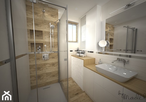 Łazienka w bloku - Średnia z lustrem łazienka z oknem - zdjęcie od byMadeline Projektowanie Wnętrz