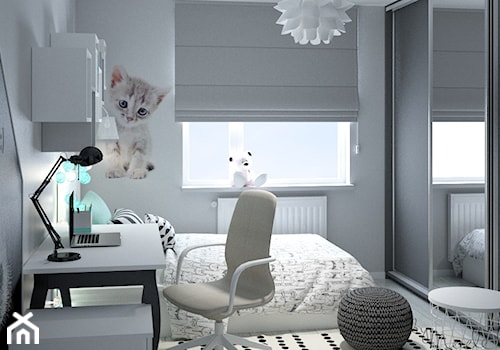 Pokój miętowy dla dziewczynki - Średni szary pokój dziecka dla nastolatka dla chłopca, styl nowoczesny - zdjęcie od byMadeline Projektowanie Wnętrz