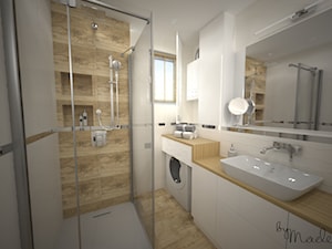 Łazienka w bloku - Średnia z pralką / suszarką z lustrem z punktowym oświetleniem łazienka z oknem - zdjęcie od byMadeline Projektowanie Wnętrz
