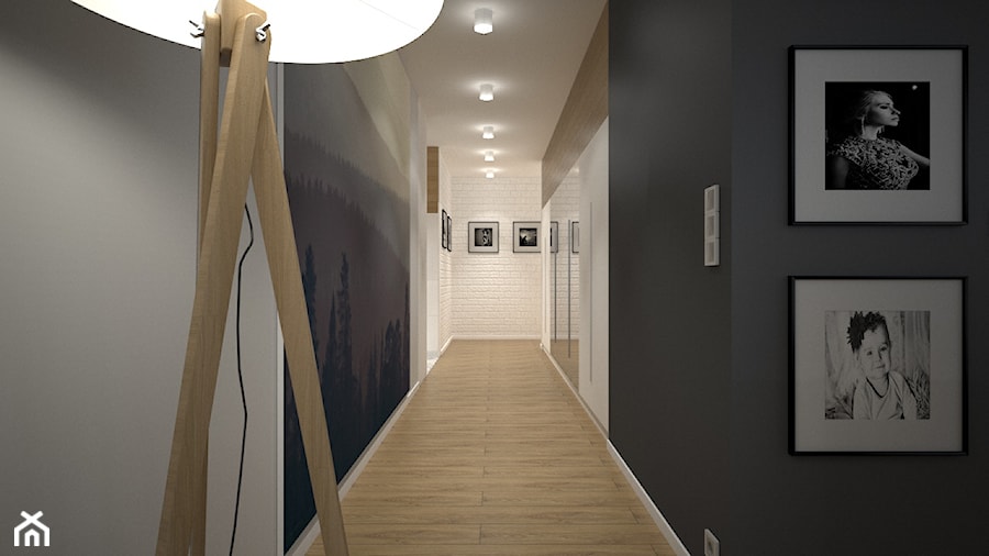 Apartament - Duży biały czarny hol / przedpokój - zdjęcie od byMadeline Projektowanie Wnętrz