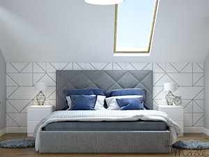 Dom jednorodzinny pod miastem - Średnia biała szara sypialnia na poddaszu, styl nowoczesny - zdjęcie od byMadeline Projektowanie Wnętrz