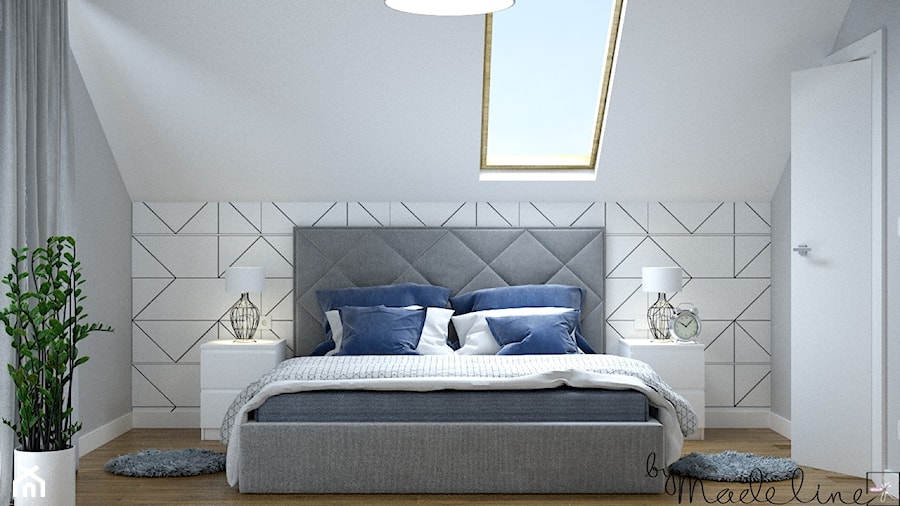 Dom jednorodzinny pod miastem - Średnia biała szara sypialnia na poddaszu, styl nowoczesny - zdjęcie od byMadeline Projektowanie Wnętrz