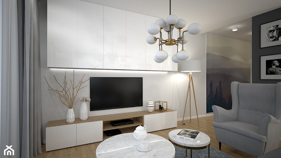 Apartament - Mały czarny szary salon - zdjęcie od byMadeline Projektowanie Wnętrz