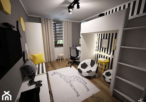Średni biały czarny pokój dziecka dla nastolatka dla chłopca dla dziewczynki - zdjęcie od byMadeline Projektowanie Wnętrz