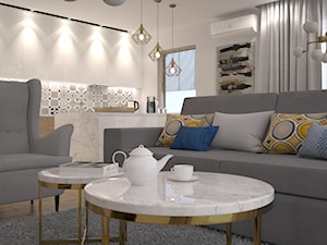 Apartament - Średni biały szary salon z kuchnią - zdjęcie od byMadeline Projektowanie Wnętrz