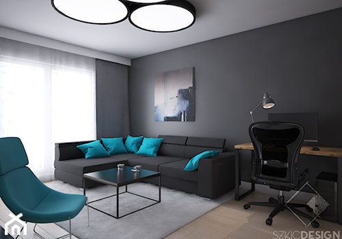Salon do pracy i wypoczynku - Średni czarny salon, styl industrialny - zdjęcie od Szkic Design - Projektowanie wnętrz