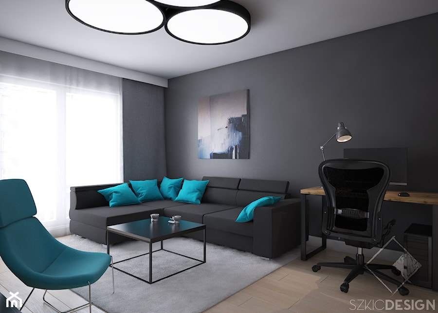 Salon do pracy i wypoczynku - Średni czarny salon, styl industrialny - zdjęcie od Szkic Design - Projektowanie wnętrz