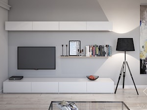 Projekt mieszkania w Płocku - Średni biały szary salon, styl skandynawski - zdjęcie od Szkic Design - Projektowanie wnętrz
