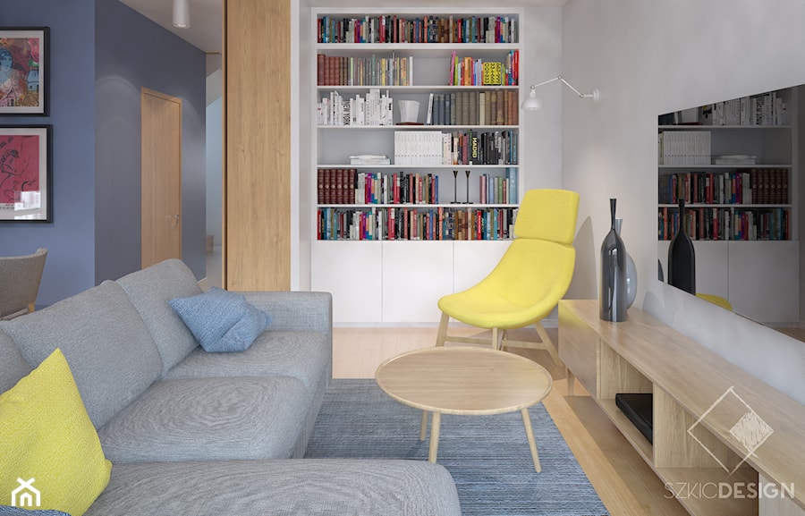 Mieszkanie z żółtymi drzwiami - Salon, styl nowoczesny - zdjęcie od Szkic Design - Projektowanie wnętrz
