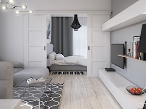Projekt mieszkania w Płocku - Mały szary salon, styl skandynawski - zdjęcie od Szkic Design - Projektowanie wnętrz