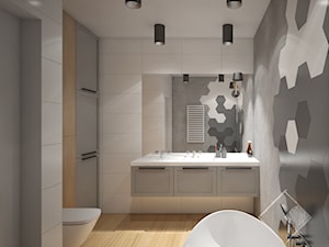 Soho - Duża bez okna z lustrem z dwoma umywalkami z punktowym oświetleniem łazienka, styl skandynawski - zdjęcie od Szkic Design - Projektowanie wnętrz