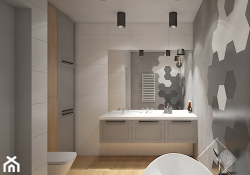 Soho - Duża bez okna z lustrem z dwoma umywalkami z punktowym oświetleniem łazienka, styl skandynawski - zdjęcie od Szkic Design - Projektowanie wnętrz