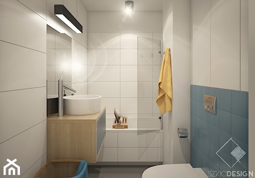 Dwa pokoje - Mała bez okna z lustrem z punktowym oświetleniem łazienka, styl nowoczesny - zdjęcie od Szkic Design - Projektowanie wnętrz