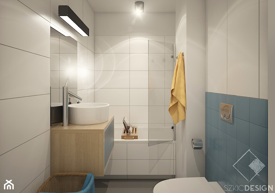 Dwa pokoje - Mała bez okna z lustrem z punktowym oświetleniem łazienka, styl nowoczesny - zdjęcie od Szkic Design - Projektowanie wnętrz