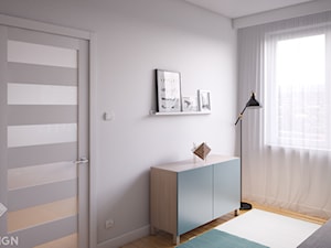 3xP = Podolszyce Południowe w Płocku - Mała biała sypialnia, styl skandynawski - zdjęcie od Szkic Design - Projektowanie wnętrz