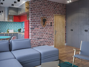 Loft w bloku - Mały szary salon z kuchnią z jadalnią, styl vintage - zdjęcie od Szkic Design - Projektowanie wnętrz