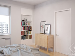 Mieszkanie z żółtymi drzwiami - Średnia biała szara sypialnia, styl skandynawski - zdjęcie od Szkic Design - Projektowanie wnętrz