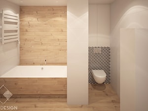 Mieszkanie z żółtymi drzwiami - Mała bez okna z punktowym oświetleniem łazienka, styl skandynawski - zdjęcie od Szkic Design - Projektowanie wnętrz
