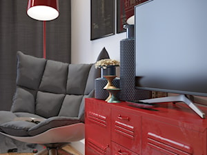Loft w bloku - Biała z biurkiem sypialnia, styl industrialny - zdjęcie od Szkic Design - Projektowanie wnętrz