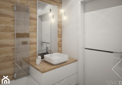 Mieszkanie w Legionowie - Mała bez okna z lustrem łazienka, styl skandynawski - zdjęcie od Szkic Design - Projektowanie wnętrz