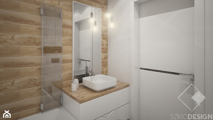 Mieszkanie w Legionowie - Mała bez okna z lustrem łazienka, styl skandynawski - zdjęcie od Szkic Design - Projektowanie wnętrz