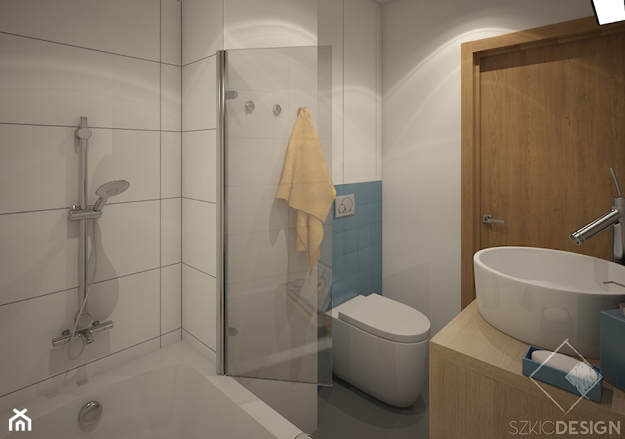 Dwa pokoje - Mała bez okna łazienka, styl nowoczesny - zdjęcie od Szkic Design - Projektowanie wnętrz