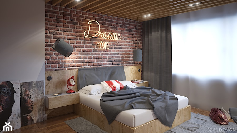 Loft w bloku - Średnia biała sypialnia, styl industrialny - zdjęcie od Szkic Design - Projektowanie wnętrz