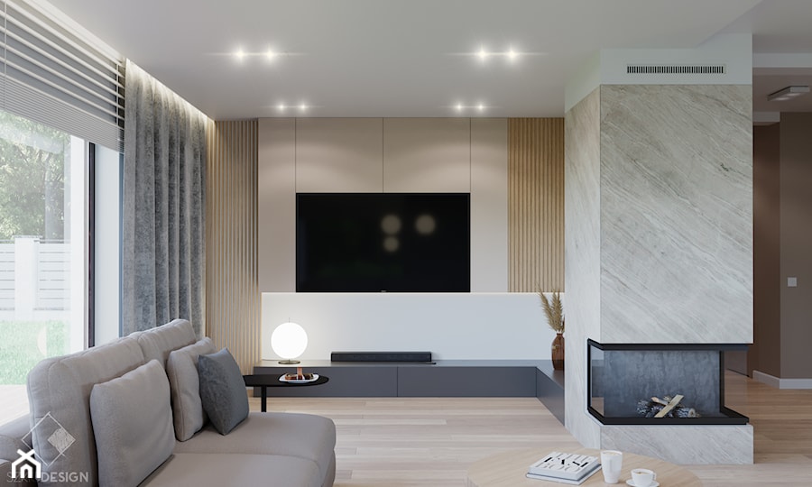 Dom w Grabinie - Salon, styl minimalistyczny - zdjęcie od Szkic Design - Projektowanie wnętrz