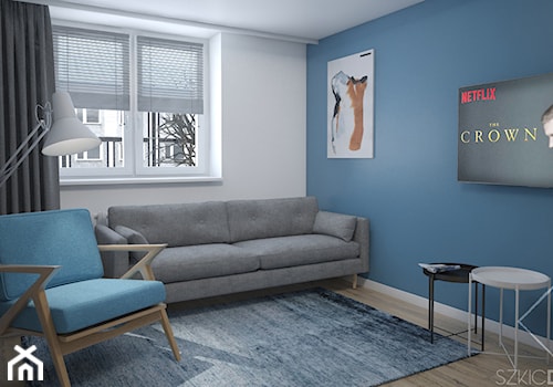 Dwa pokoje - Średni biały niebieski salon, styl vintage - zdjęcie od Szkic Design - Projektowanie wnętrz