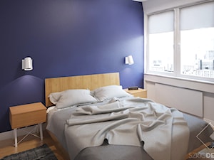 Mieszkanie z żółtymi drzwiami - Średnia biała niebieska sypialnia, styl skandynawski - zdjęcie od Szkic Design - Projektowanie wnętrz
