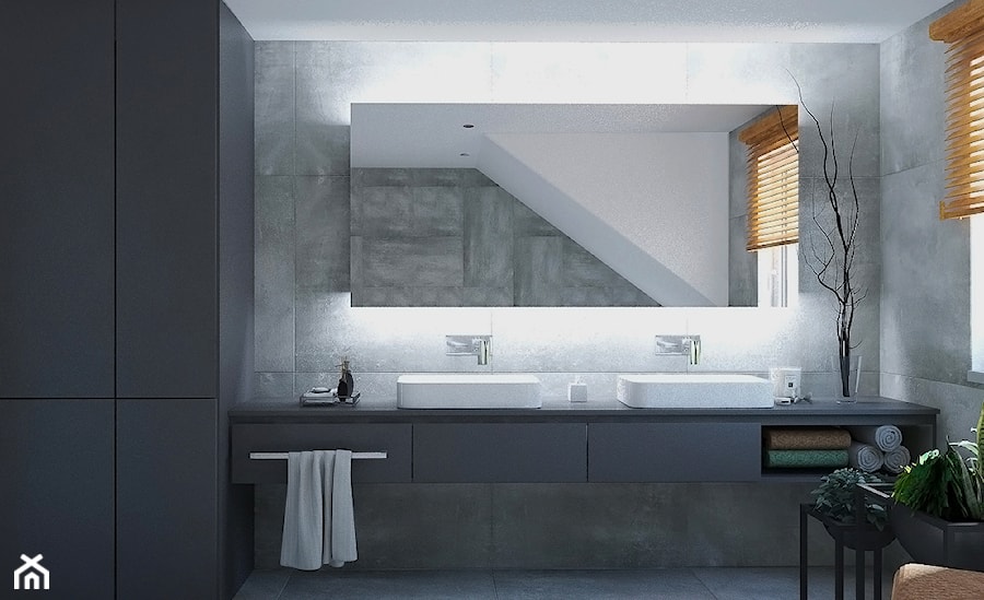 Dom w stylu nowoczesnym - Mała na poddaszu z dwoma umywalkami łazienka z oknem, styl nowoczesny - zdjęcie od Beata Szczudrawa projektowanie wnętrz