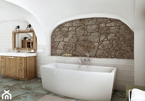 Rustykalny dom pod Zittau - Duża na poddaszu z lustrem z dwoma umywalkami łazienka, styl rustykalny - zdjęcie od Beata Szczudrawa projektowanie wnętrz