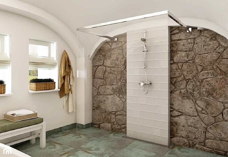 Rustykalny dom pod Zittau - Duża jako pokój kąpielowy z marmurową podłogą łazienka, styl rustykalny - zdjęcie od Beata Szczudrawa projektowanie wnętrz