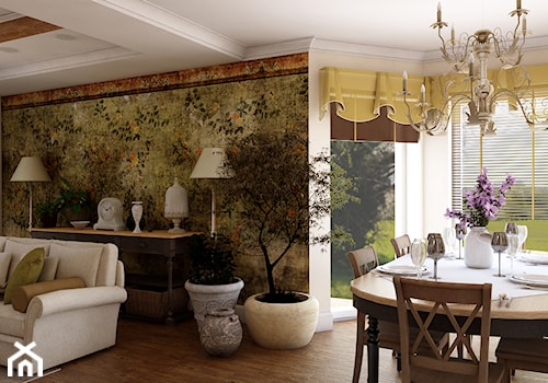 Dom z prowansalskim akcentem - Średni beżowy salon z jadalnią, styl prowansalski - zdjęcie od Beata Szczudrawa projektowanie wnętrz