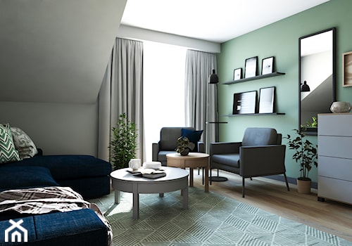Dom w stylu nowoczesnym - Średnie w osobnym pomieszczeniu z sofą szare zielone biuro, styl nowoczes ... - zdjęcie od Beata Szczudrawa projektowanie wnętrz