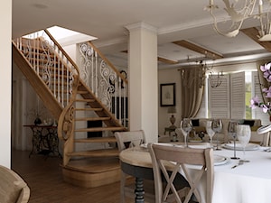 Dom z prowansalskim akcentem - Duży beżowy salon z kuchnią z jadalnią, styl prowansalski - zdjęcie od Beata Szczudrawa projektowanie wnętrz