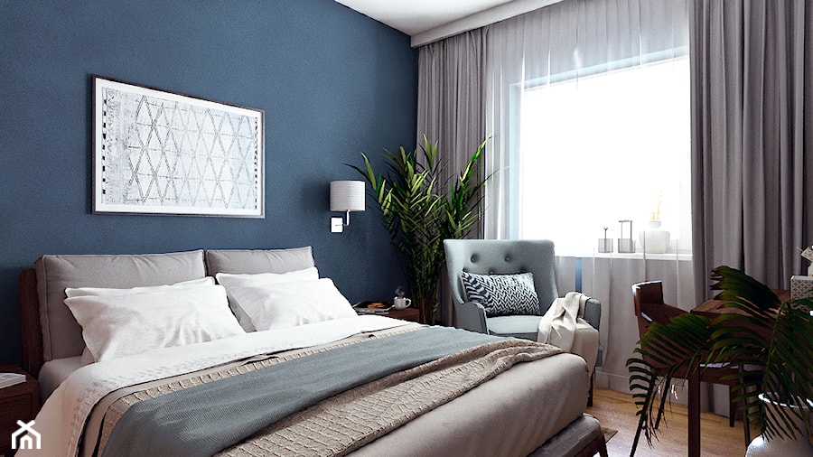 Mieszkanie w zabudowie bliźniaczej - Wrocław - Średnia biała niebieska sypialnia, styl nowoczesny - zdjęcie od Beata Szczudrawa projektowanie wnętrz