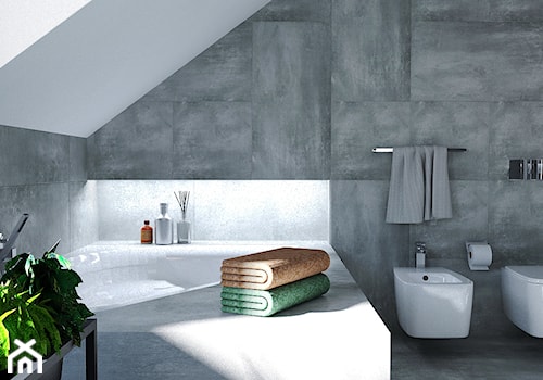Dom w stylu nowoczesnym - Średnia na poddaszu z marmurową podłogą łazienka z oknem, styl nowoczesny - zdjęcie od Beata Szczudrawa projektowanie wnętrz