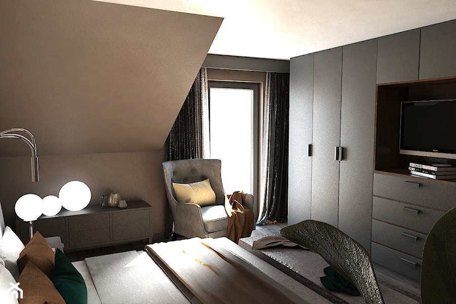 Dom w stylu nowoczesnym - Średnia szara sypialnia na poddaszu - zdjęcie od Beata Szczudrawa projektowanie wnętrz