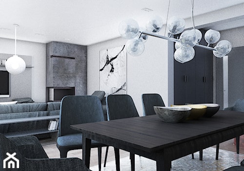 Dom w stylu nowoczesnym - Duży biały czarny szary salon z jadalnią, styl nowoczesny - zdjęcie od Beata Szczudrawa projektowanie wnętrz
