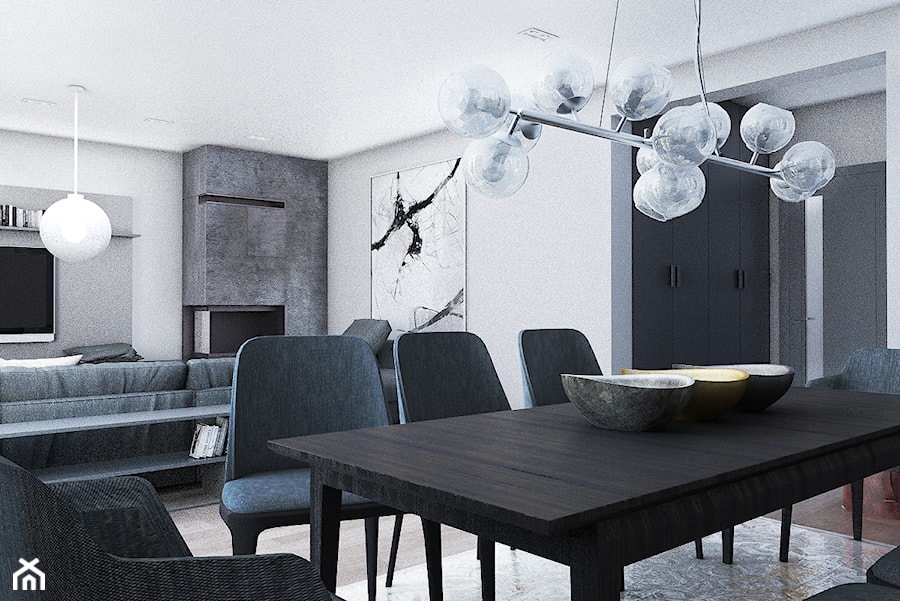 Dom w stylu nowoczesnym - Duży biały czarny szary salon z jadalnią, styl nowoczesny - zdjęcie od Beata Szczudrawa projektowanie wnętrz