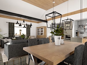 Kamienny Dom - Średni biały salon z kuchnią z jadalnią z barkiem, styl tradycyjny - zdjęcie od Beata Szczudrawa projektowanie wnętrz