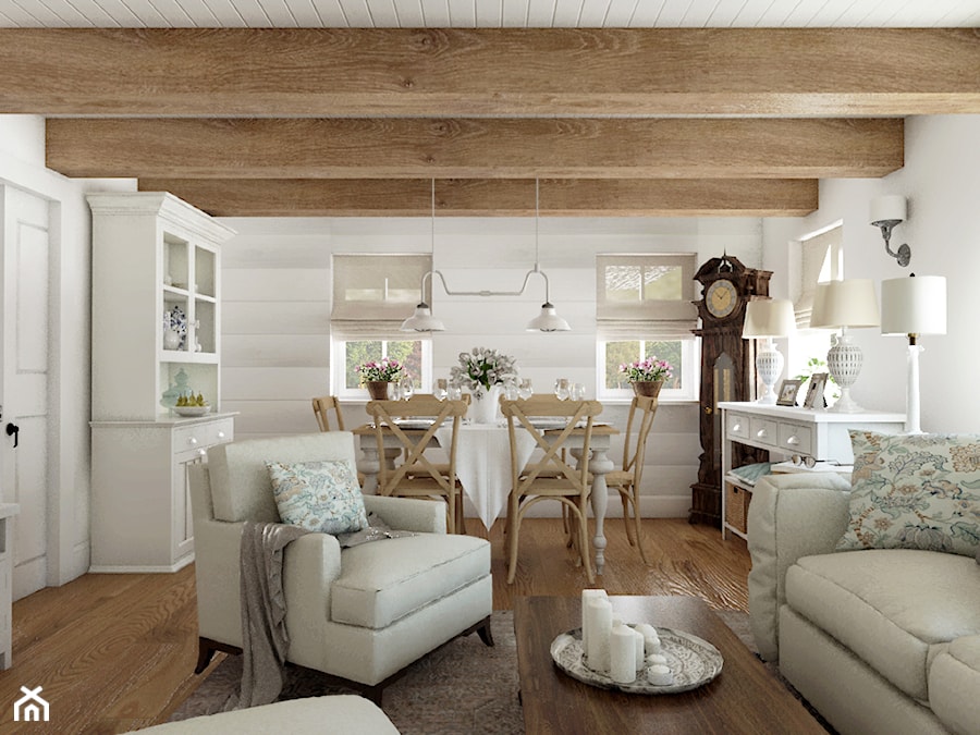 Rustykalny dom pod Zittau - Średni biały salon z jadalnią, styl rustykalny - zdjęcie od Beata Szczudrawa projektowanie wnętrz