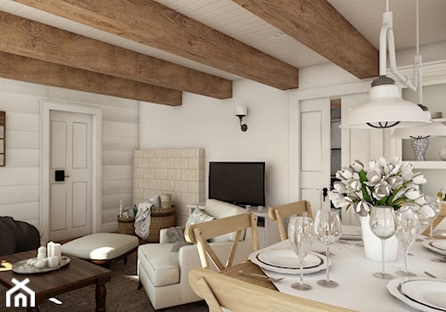 Rustykalny dom pod Zittau - Średni biały salon z jadalnią, styl rustykalny - zdjęcie od Beata Szczudrawa projektowanie wnętrz