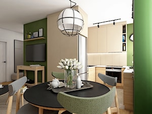 Mieszkanie w bloku - Średnia otwarta beżowa zielona z podblatowym zlewozmywakiem kuchnia w kształcie litery u z oknem, styl nowoczesny - zdjęcie od Beata Szczudrawa projektowanie wnętrz