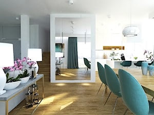 Dom w Leśnej - Średni biały salon z jadalnią, styl nowoczesny - zdjęcie od Beata Szczudrawa projektowanie wnętrz
