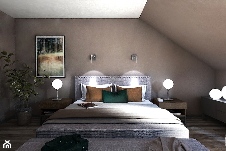 Dom w stylu nowoczesnym - Duża beżowa sypialnia na poddaszu - zdjęcie od Beata Szczudrawa projektowanie wnętrz
