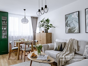 Mieszkanie w bloku dla kobiety - Biały salon z jadalnią, styl nowoczesny - zdjęcie od Beata Szczudrawa projektowanie wnętrz